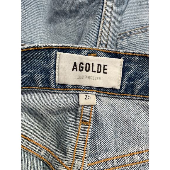Agolde 'Riley' Blue Cotton Cut-Off Denim Shorts Size 25 - Picture 3 of 5